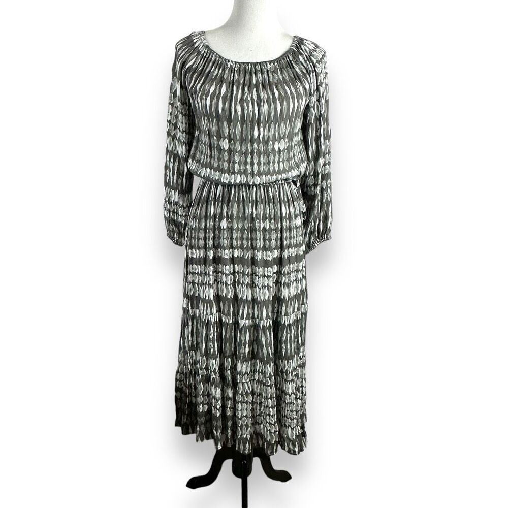 Vici Lovestitch Women's M Kaleidoscope Adjustable Midi Dress Gray Green‎ New